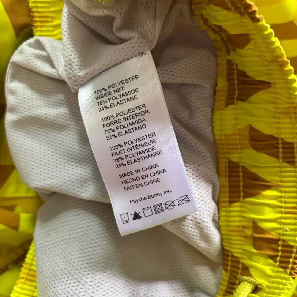 Psycho Bunny Pisani Geometric Yellow Bathing Suit Swim Trunks Lined Size Medium